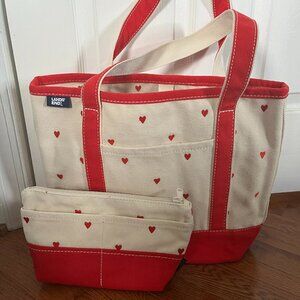 Lands End Canvas Tote and Pouch - Embroidered Hearts